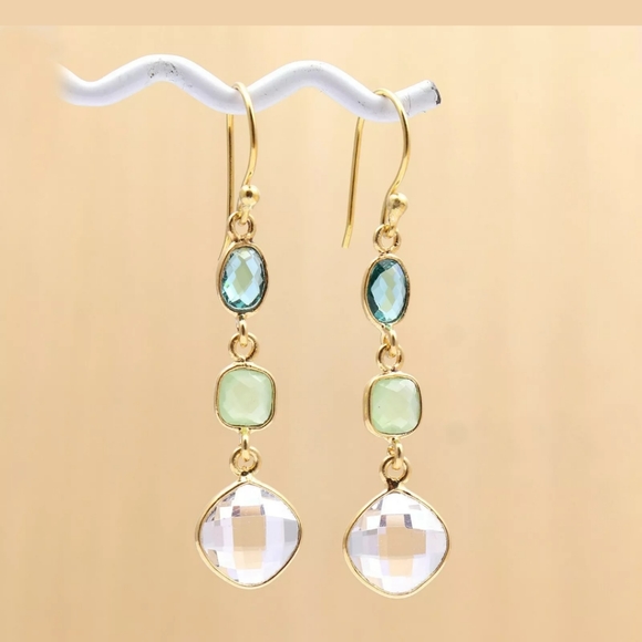 Beautiful Multitone Gold Plated Drop Earrings - Picture 2 of 2